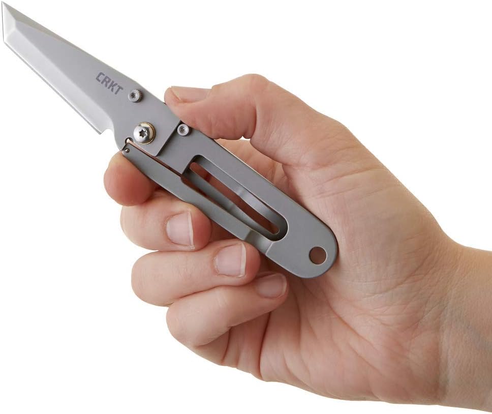 CRKT K.I.S.S. EDC Folding Pocket Knife: Compact Everyday Carry, Dual Grind Tanto, Frame Lock, Skeletonized Handle, Pocket Money Clip 5500, Gray - Plain Edge, One Size