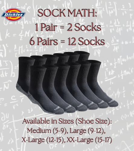 Men's Dri-Tech Mid-Crew Moisture Control Socks Large Black 6 Pairs