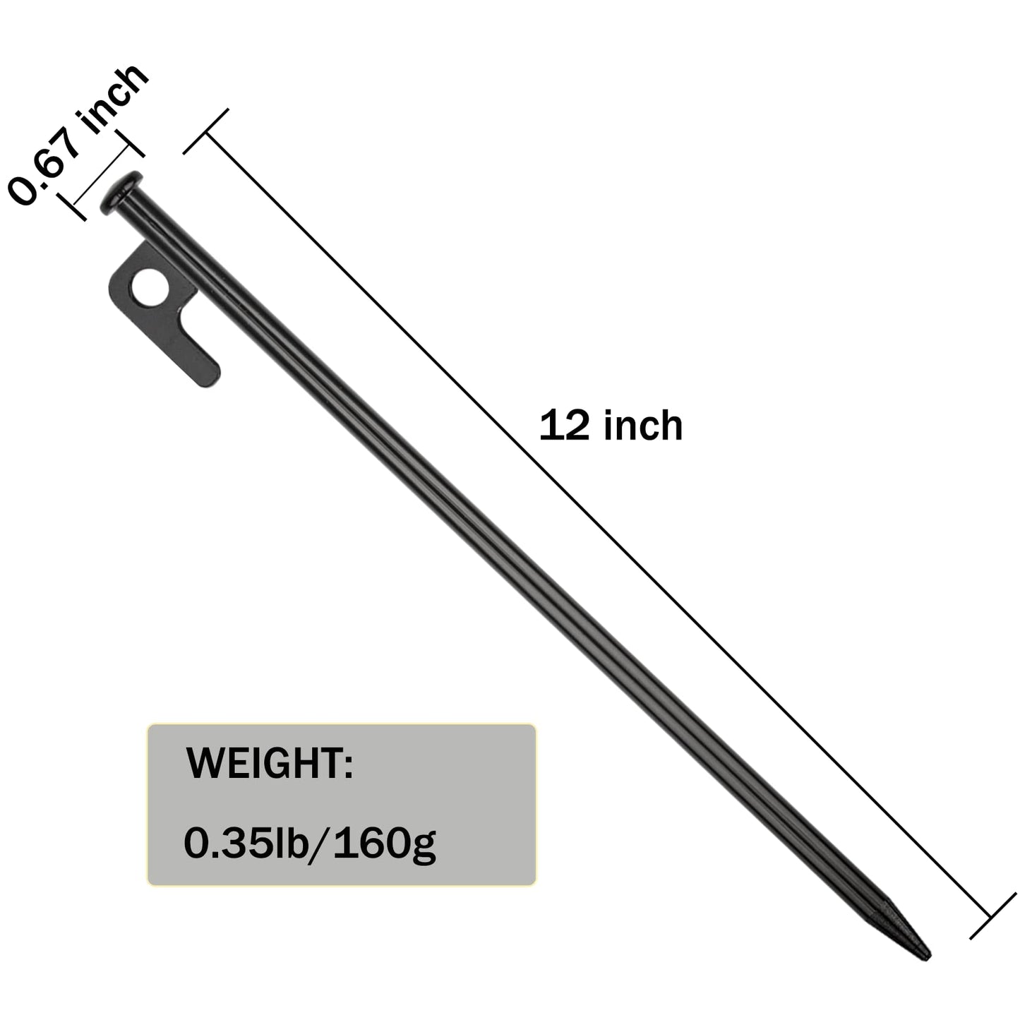 12'' 8pcs Tent Stakes and 12" Carbon Steel Aluminum Camping Hammer Green
