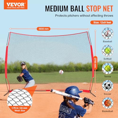 VEVOR 7X7ft/12X9ft/16X10ft/20x10ft Barricade Backstop Net, Ball Sports Barrier Netting, Portable Practice Net for Baseball Softball Lacrosse Hockey Basketball Equipment Training Net