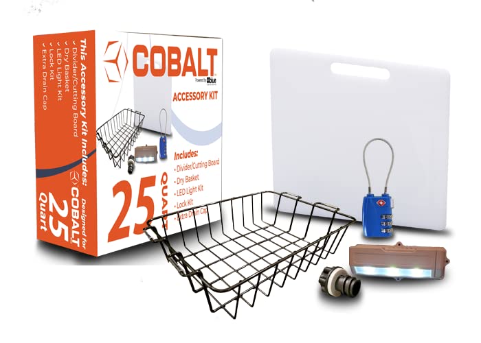 Cobalt 25 Quart Coolers Unique Cooler Accessory Kit (Includes Divider/Cutting Board, Basket, Lock, Light, & Plug) (25 Quart Accessory Kit)