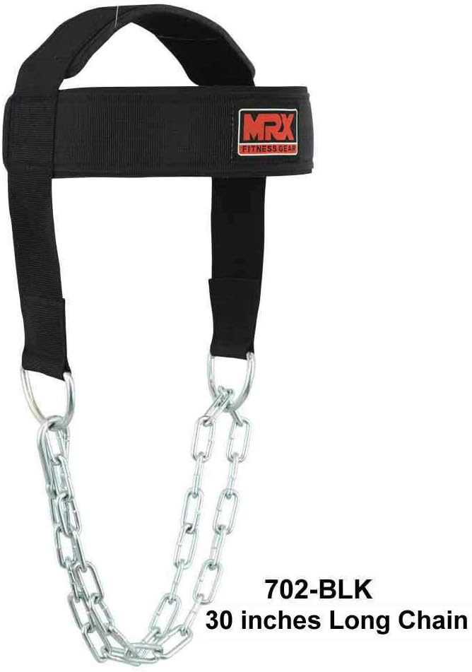 MRX BOXING & FITNESS Weight Lifting Head Harness Padded With Adjustable Strap Neck Exercise GYM Heavy Duty Metal Chain