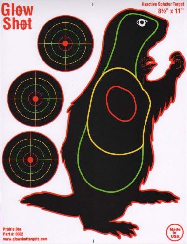 25 Pack - Prairie Dog Target 8 1/2" by 11" - Reactive Splatter Targets - GlowShot - Multi Color - See Your Hits Instantly - Gun and Rifle Targets