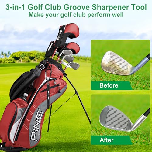 Golf Club Groove Sharpener 3-in-1 Cleaning & Sharpening Tool for Wedge and Iron