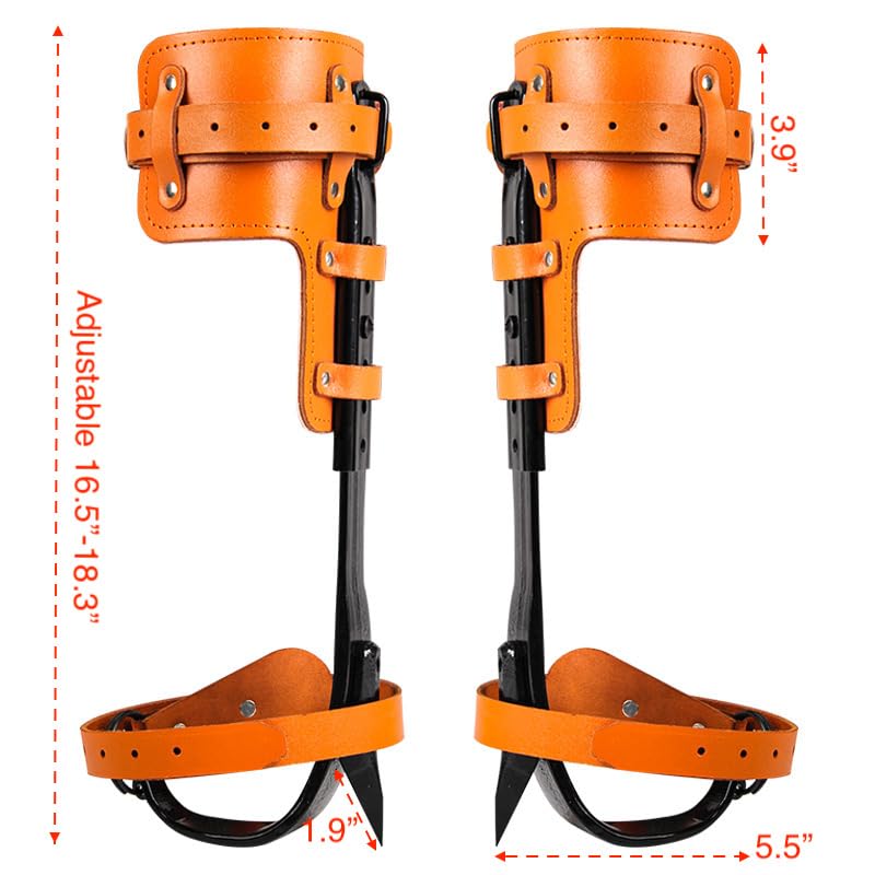 Forged Steel Tree Climbing Spikes, Adjustable Tree Climbing Gear, Climbing Spurs Gaffs with Leather Pads, Arborist Climbing Equipment Tree Work Hunting Gear with Straps & Gloves