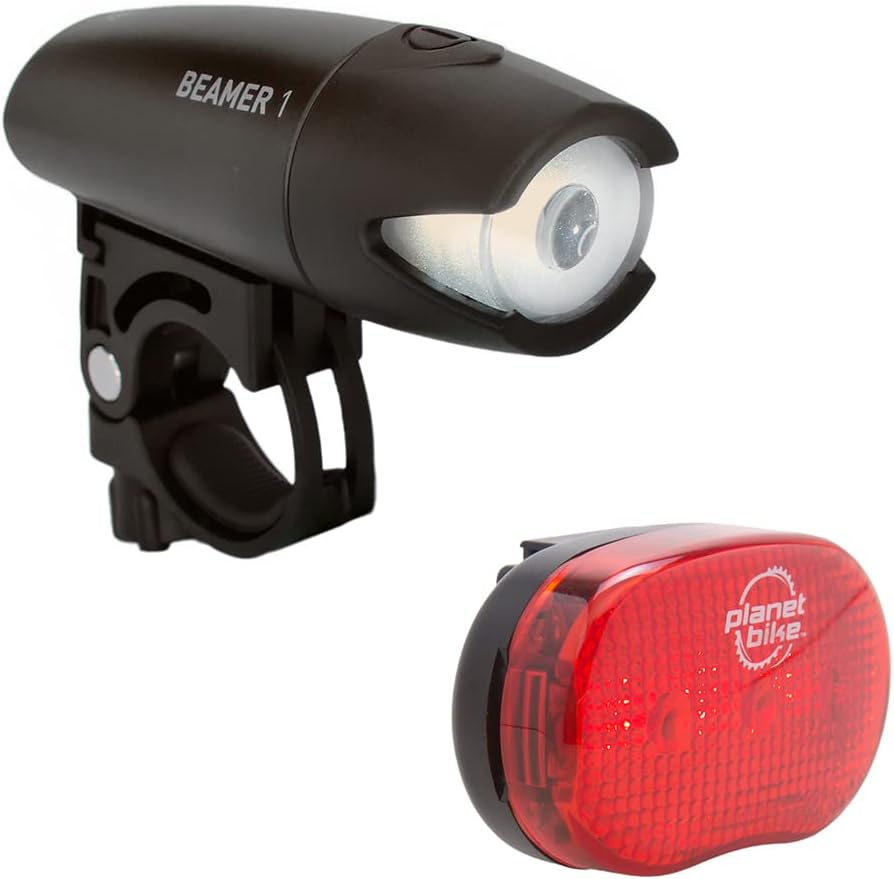 Planet Bike Beamer 1 & Blinky 3 Bike Light Set, White Head/Red Tail