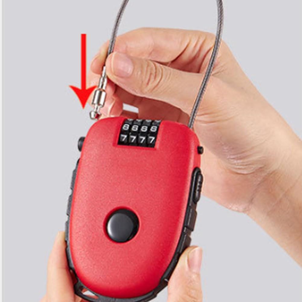 Dsadrwq 2 Pcs Portable Steel Wire Lock Cable Anti-Theft Telescopic Retractable Combination Security Lock for Bicycle, Trunk, Lockers (Red)