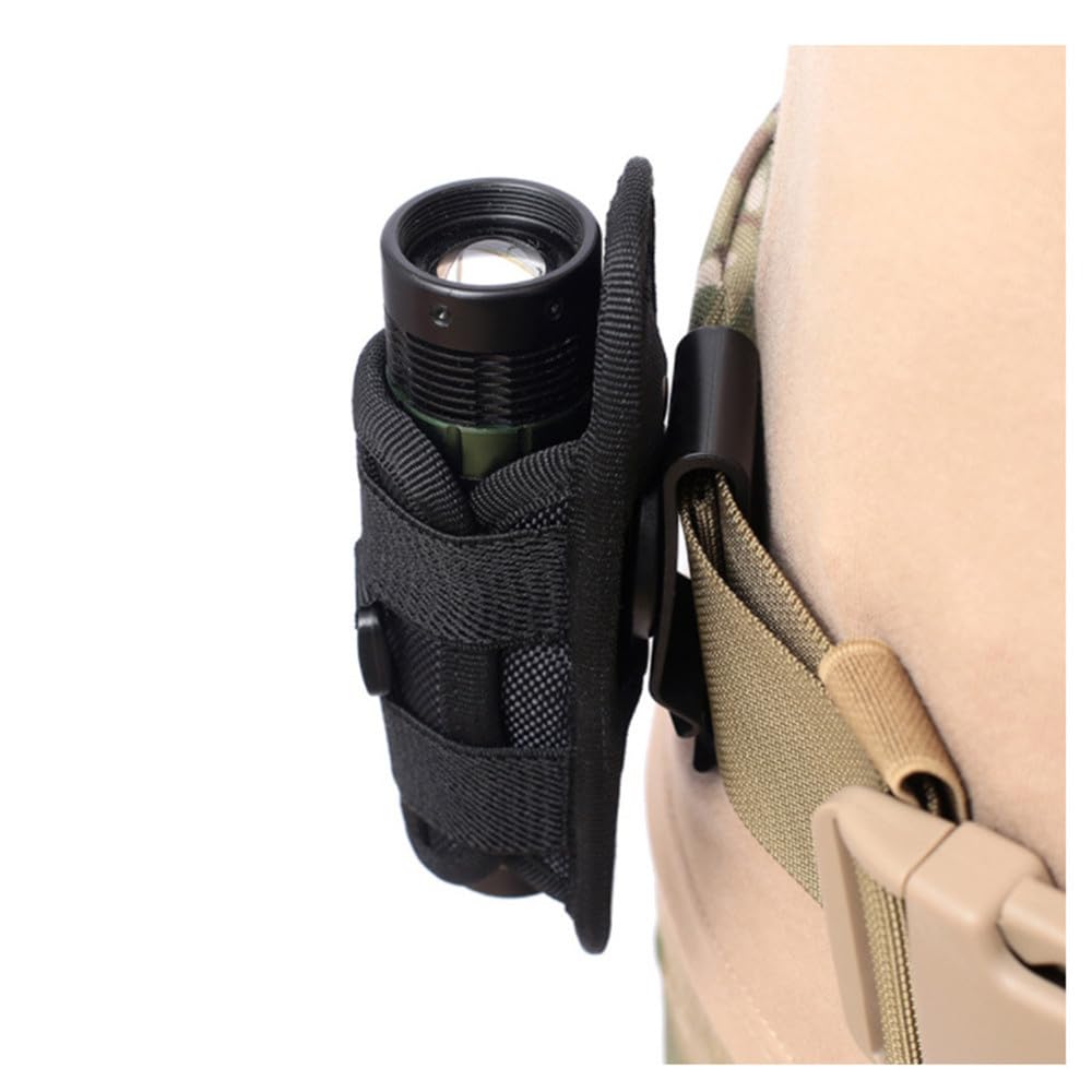 Tactical Flashlight Pouch Holster, Rotatable Flashlight Holder Belt Clip Tactical Torch Carry Case with 360 Degree Carabiner Reel Clip