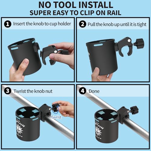 Pack of 2 Marine Boat Rail Cup Holders No Drilling Install on Bimini Top Rail or Pole