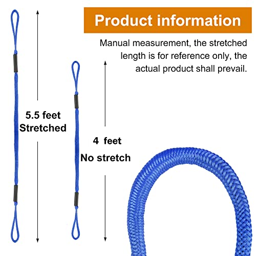 Blue Bungee Dock Lines 4ft Stretch to 6ft Mooring Rope for Boats & PWC - 2 Pack