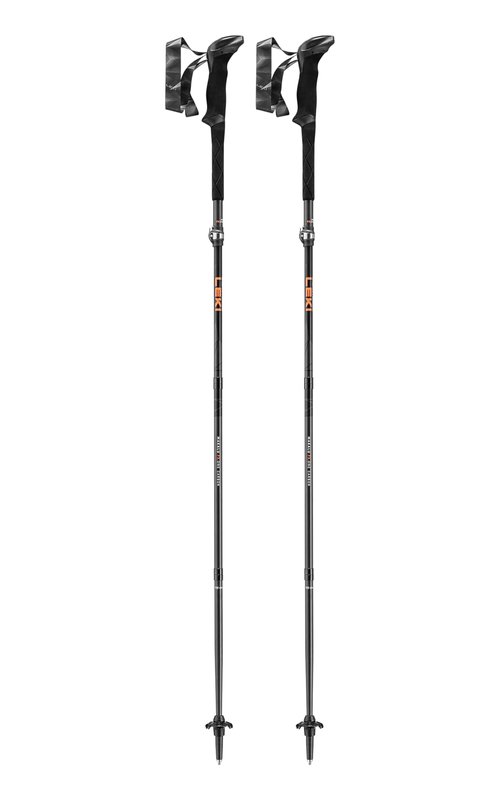 LEKI Makalu FX.One Carbon Adjustable Lightweight Walking Poles for Trekking & Hiking - Black-Naturalcarbon-Orange - 110 cm