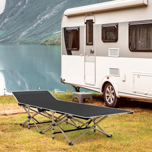MoNiBloom Folding Sleeping Cot for Adults, Easy to Set Up Portable & Lightweight Camping Cot for Outdoor Camping, Lounging and Elevated Napping, Support 360 lbs, Black