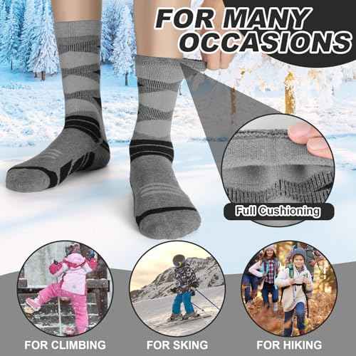 Winter Warm Kids Ski Socks - 2 Pairs Merino Wool Thermal Skiing Socks for Boys, Girls, Youth, Toddlers