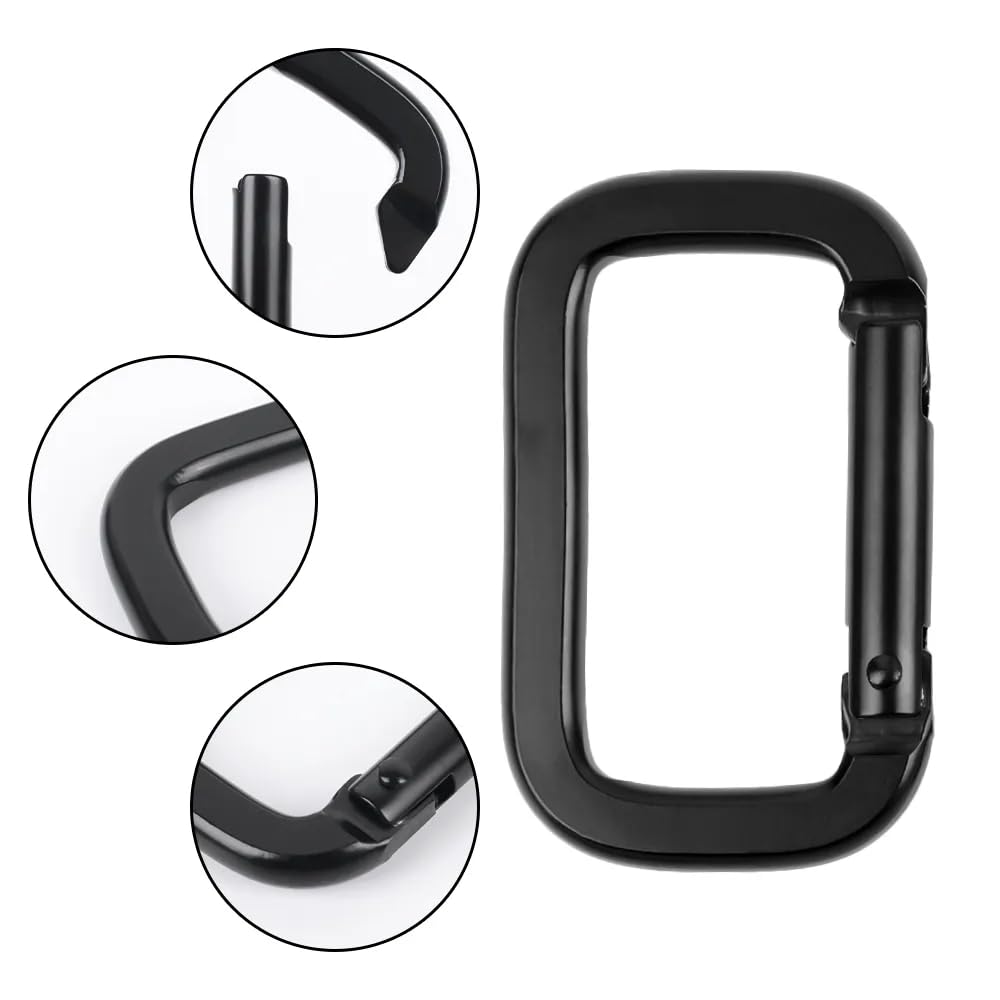 DraCra 6 Pack Rectangle Carabiner with Black Key Rings Carabiner Clips D Ring Spring Snap Hook Keychain Clip Carabeaner Caribeaner Clips for Keys Hiking Backpack Tactical Straps Bag
