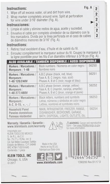 Klein Tools 56250 Wire Marker Book for Cable Management, Electric Panel Organization Wire Label Stickers, Numbered 1-48