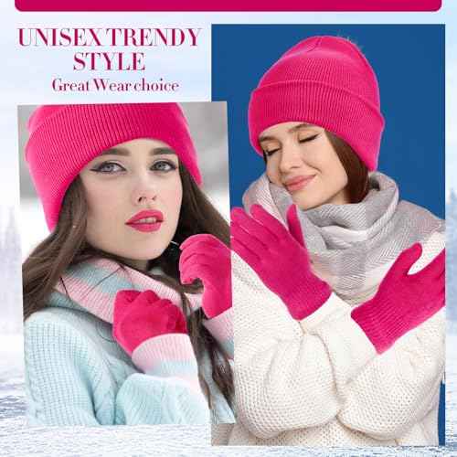 Winter Beanie Hat Gloves Set, Soft Knitted Hat Stretchy Gloves Warm Skull Cap Set for Women Men Gifts