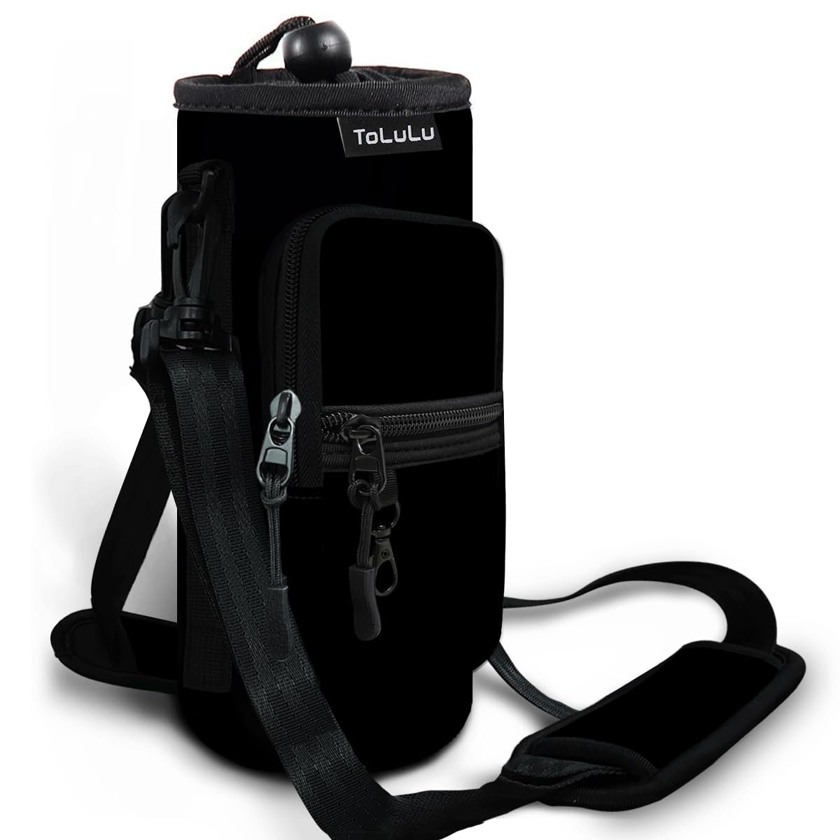 25/32/40oz Water Bottle Carrier Bag with Phone Pocket,Crossbody Insulated Neoprene Adjustable Shoulder Strap Water Bottle Pouch Case, Water Bottle Holder Sling Sleeve for Walking Hiking, 40oz Black