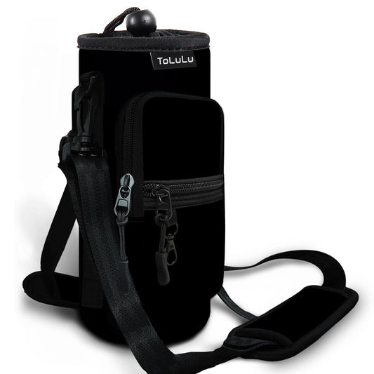 25/32/40oz Water Bottle Carrier Bag with Phone Pocket,Crossbody Insulated Neoprene Adjustable Shoulder Strap Water Bottle Pouch Case, Water Bottle Holder Sling Sleeve for Walking Hiking, 40oz Black