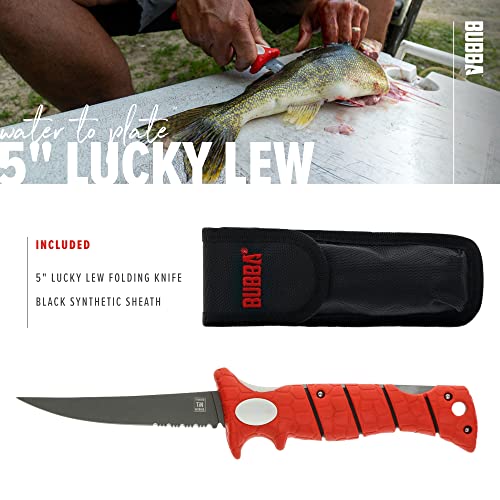 BUBBA 5 Inch Lucky Lew Folding Fillet Knife - Compact Non-Slip Handle, Stainless Steel Blade