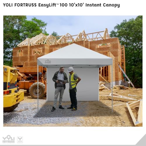 YOLI FORTRUSS EasyLift 10’x10’ Pop Up Instant Canopy with Reinforced Y-Truss Frame, 99% UV Protection, Water Resistant & Fire-Retardant Top, 4 Height Settings with Sidewall and Wheeled Carry Bag