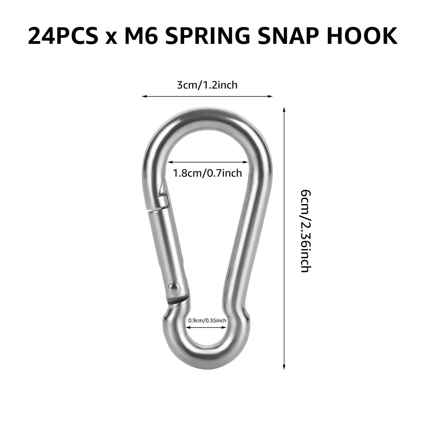 24 PCS M6 x 2-3/8 Inch Carabiner Clips Heavy Duty Spring Snap Hooks Stainless Steel Carabiner Clip Mini Carabiner Clips Quick Link Clip for Keychain Camping Hiking Fishing Dog Leash Keys, Silver