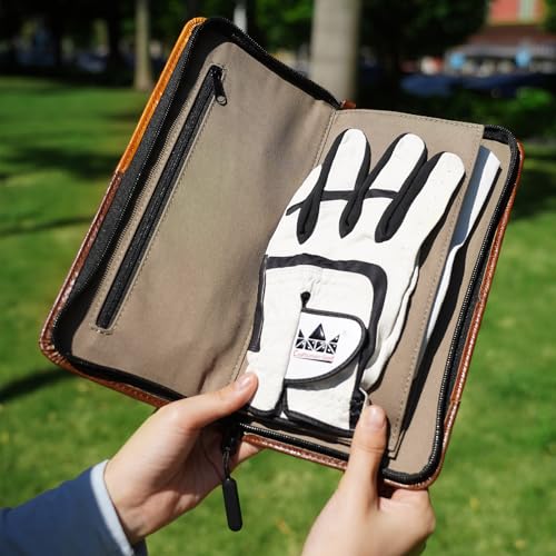 Golf Glove Keeper Pouch with Zipper Pocket and Hanging Hook - Light Brown