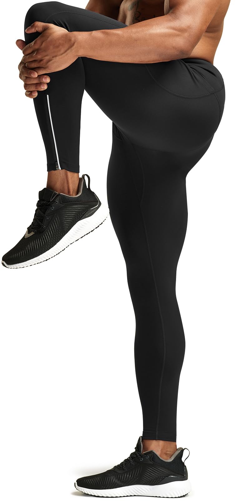 TSLA Men's Thermal Running Tights, Fleece Lined Compression Cycling Pants, Winter Cold Weather Leggings with Zipper Pocket, Running Tights Black, X-Small