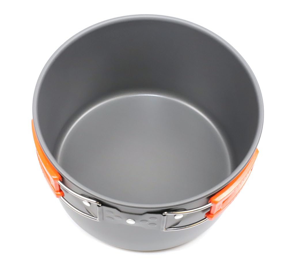 18 PCS TMKOOL 3-4 Peoples Camping Cookware Mess Kit, Lightweight Large Non-Stick Pot Pan Large Fry Pan 1.1L Kettle Set with Plastic Bowls Plates Sets for Camping, Backpacking, Outdoor Cooking, Picnic