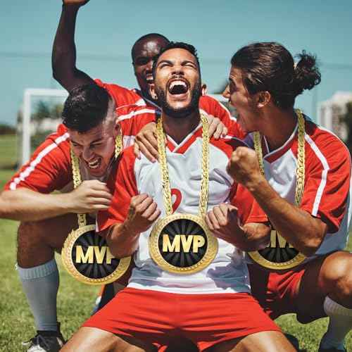 Tondiamo Sports MVP Turnover Chain Medal 6" Big Gold Champ Award Necklace Chain Baseball Basketball Football Soccer Softball Volleyball Sports Competitions Prize Gifts and Party Favors