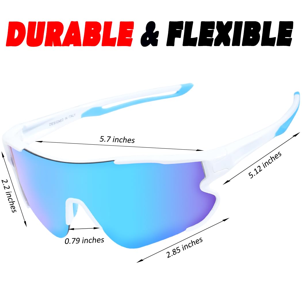 ITSCOOL Polarized Sports Sunglasses for Men Women Lightweight Softball Baseball Running Cycling Glasses UV Protection White Blue