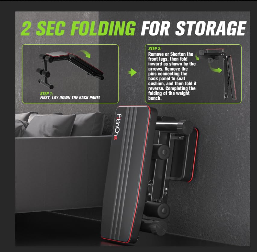 FitinOne Adjustableb Weight Bench for Home Gym, Foldable Bench Press for Full Body Workout, 660 lbs Incline Decline Bench with Fast Folding