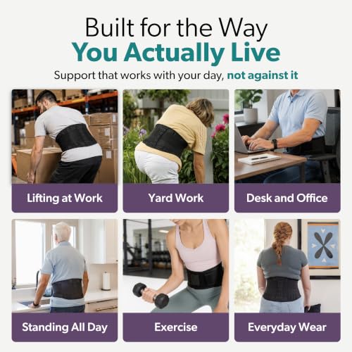 Lumbar Back Support Belt for Men & Women - Adjustable Breathable Mesh Brace - Medium Black