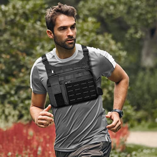 KINGSLONG Tactical Chest Bag Lightweight Running Chest Pack, Water Resistant Running Vest Pack with Phone Holder Running Backpack for Men Women