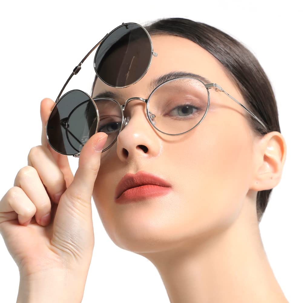 Flip Up Glasses with Polarized Sunglasses Lens Clip on Sun Glasses for Men Women Green Pink Blue