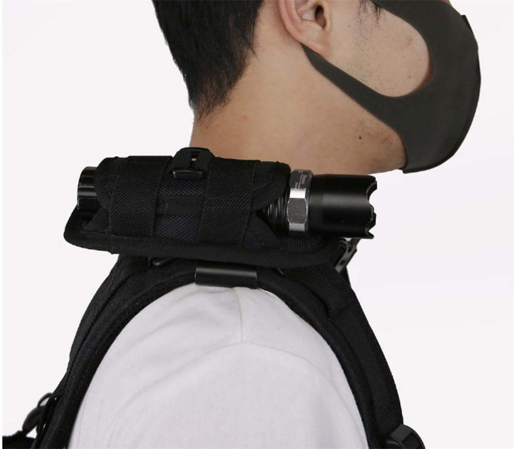Tactical Flashlight Pouch Holster, Rotatable Flashlight Holder Belt Clip Tactical Torch Carry Case with 360 Degree Carabiner Reel Clip