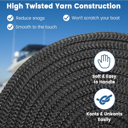 3/8 Inch x 10 Foot Nylon Dock Lines - 2 Pack with Pre-Spliced Soft Eyes