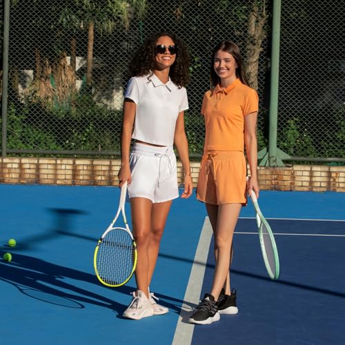 Women's Cropped Polo Shirts Athletic Golf Tennis Shirts Short Sleeve Moisture Wicking Collared Sports T-Shirts