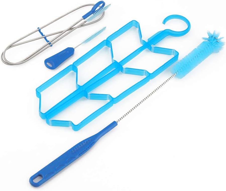 4-in-1 Hydration Water Bladder Cleaning Kit - Drying Rack/Big Brush/Small Brush/Long Flexible Brushes for Camping Cycling Hiking Backpack Bottle Cleaner