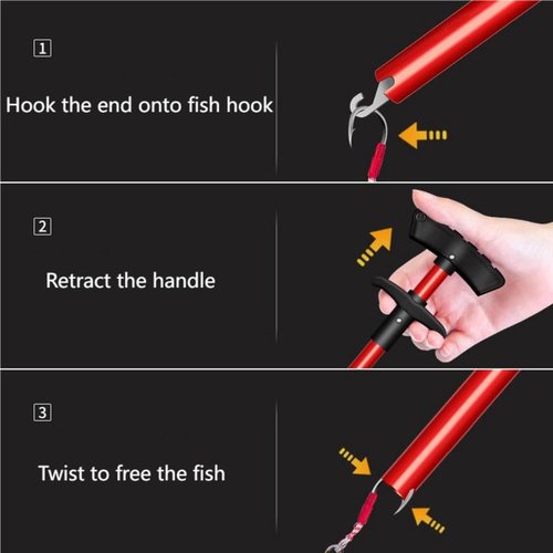 Cracrab Fish Hook Remover Tool, Fishing Accessories Aluminum Hook Remover Tool Fishing Dehooker Freshwater Saltwater 10 inches with Lanyard, Red