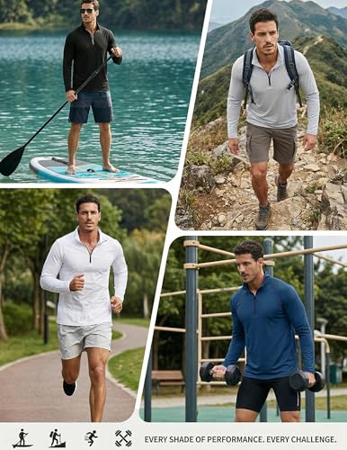 Men's Quarter Zip Sun Rash Guard Shirts - 2 Pack Long Sleeve Swimwear