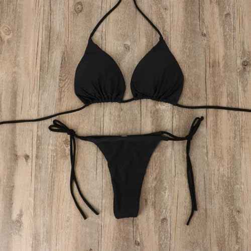 Black Bikini Sets for Women Two Piece Swimsuit Halter String Triangle Bikini Bathing Suit Women 2025 Black OneSize 2-8