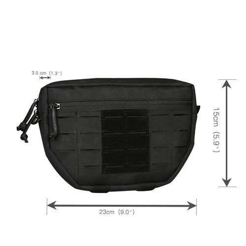 Tactical Pouch Front Pocket with Strap Attach 3 Color Admin Webbing MOLLE System Bag with Double Zipper Dump Pouch with Mesh Pocket Elastic Band Inside 9"×5.9"×1.3" (Black)