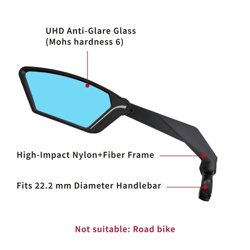 MEACHOW 2024NEW Handlebar Bike Mirror, Scratch Resistant Glass Lens, Ultra-HD, E-bike Mirror, Bicycle Mirror, (Blue Left Side) ME-013LB