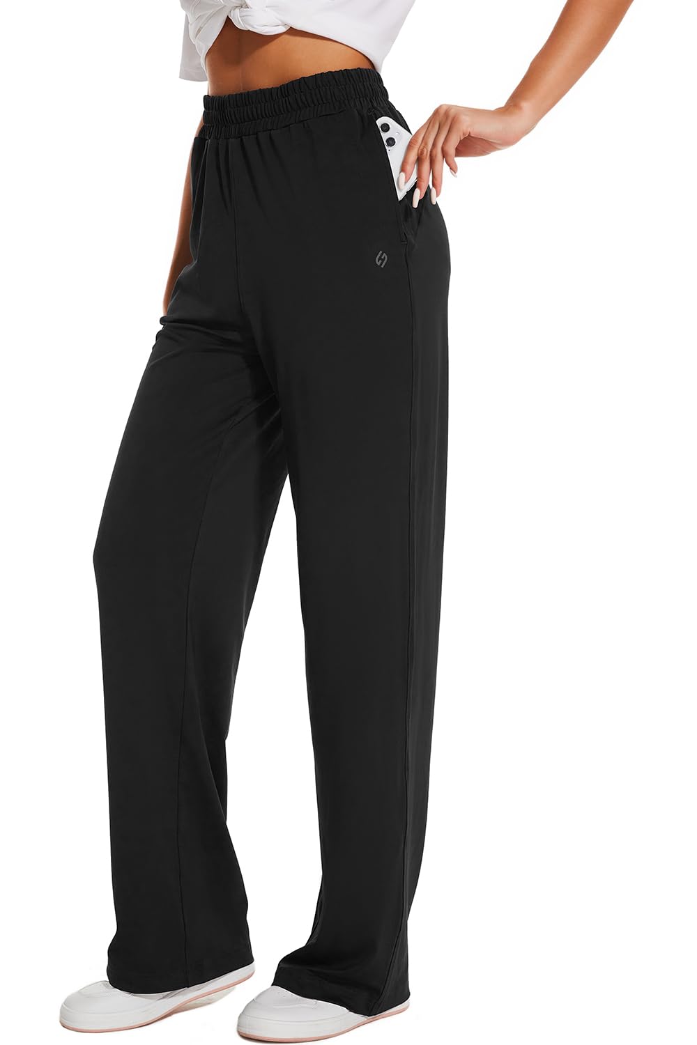 HOdo 32"/34"/36" Inseam Womens Tall Yoga Sweatpants Quick Dry Long Joggers Lounge Yoga Pants with Pockets-Black-34-M