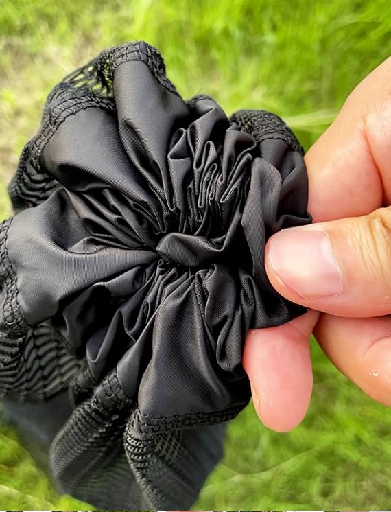 1Pcs Collapsible Fish Collection Bag - Portable Nylon Fishing Net with Drawstring and Lure Holder, Black