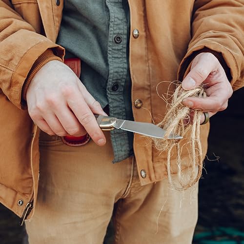 Old Timer 125OT Mustang 9.3in Traditional Folding Pocket Knife with 1 High Carbon Stainless Steel Blade, Ergonomic Sawcut Handle, and Leather Sheath for EDC, Hunting, Camping, Whittling, and Outdoors