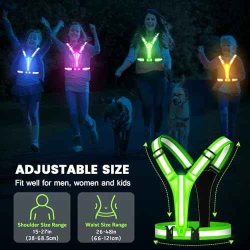 LED Reflective Running Vest Gear,Light Up Vest Runners Night Walking USB Rechargeable,Up to 11hrs Light with Adjustable Waist/Shoulder for Women Men Kids