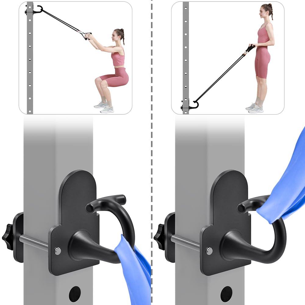 Kipika Anchor for Resistance Bands Fits 2" x 2" Power Rack with 5/8" or 1" Hole - Heavy Duty Steel Hooks with Rubber Pads for Home Gym Workouts, Strength Training,and Physical Therapy Exercise, 2 Pack