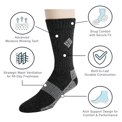 Columbia Men's Moisture Control Crew Socks 4 Pairs - Brown & Khaki, Size 6-12
