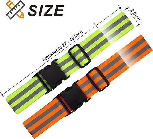 Little World Reflective Belt, Reflective Running Gear Elastic Reflective Sash (10, Green, Orange)